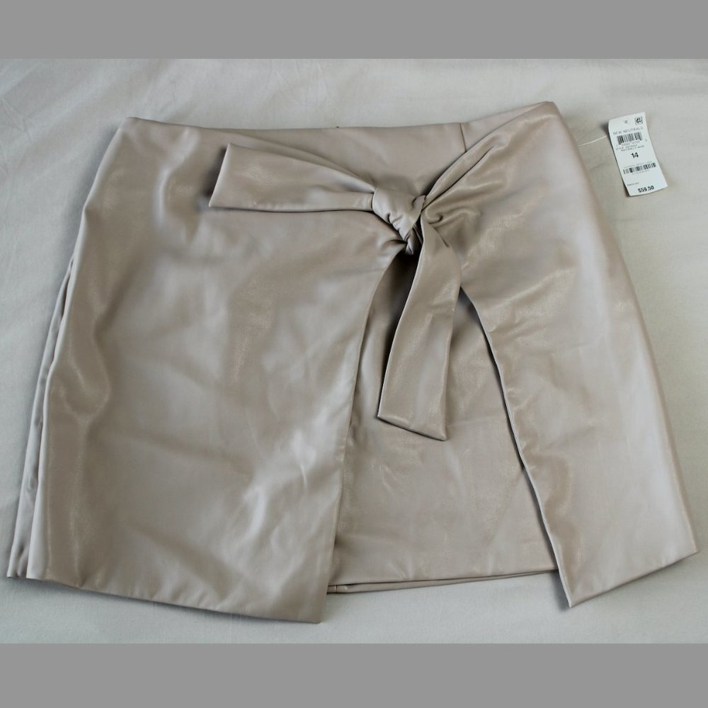 Bar III Beige Faux Leather Mini Skirt Tie Front NWT